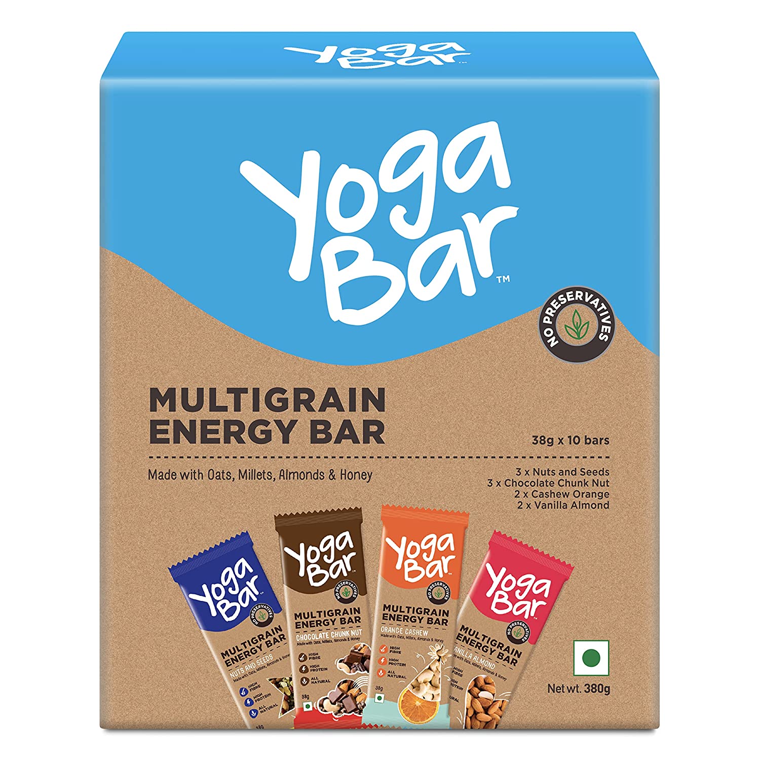 YOGABAR-MULTIGRAIN ENERGY BARS 380GM PACK (38G X10) – Sugar Free Box