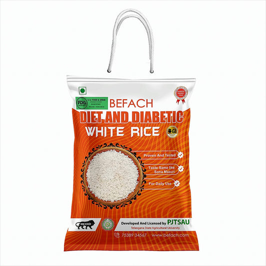 BEFACH - Diet and Diabetic White Rice | Certified by National Institute of Nutrition | Low GI | No Pesticides, Non GMO, Perfect for Diet & Diabetic People(4.5 Kg)