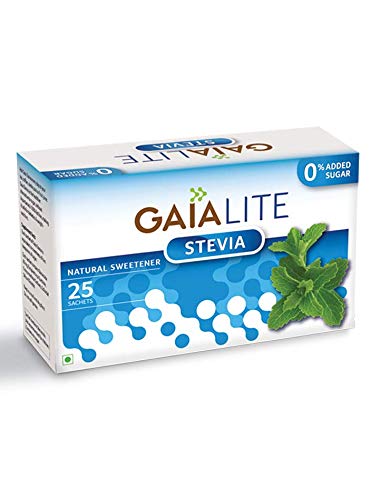 Gaia Stevia Sachets, Natural & Sugar free Sweetener, Zero Calorie, Healthy Substitute for Sugar, 25 Sachets