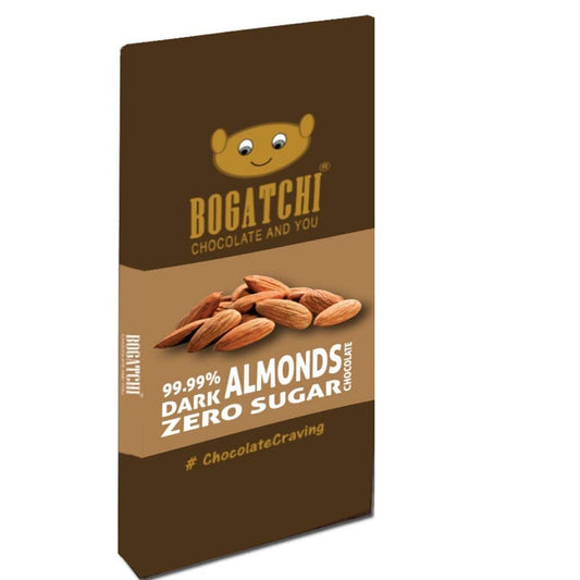 BOGATCHI Premium 99% Dark Chocolate | Almonds | Real Cocoa Intense Dark Chocolate, 60 gm