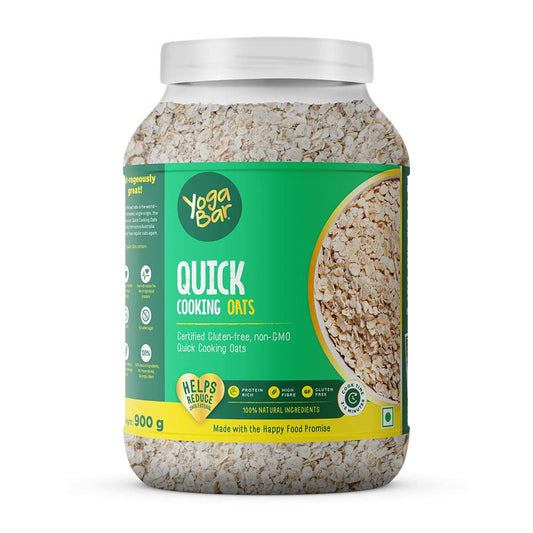 Yogabar Quick Cooking Oats 900g | Premium Oats, Ready to Cook, Gluten Free Oats with High Fibre, 100% Whole Grain, Non GMO | Protein Rich Healthy Food with No Added Sugar | 900 gm
