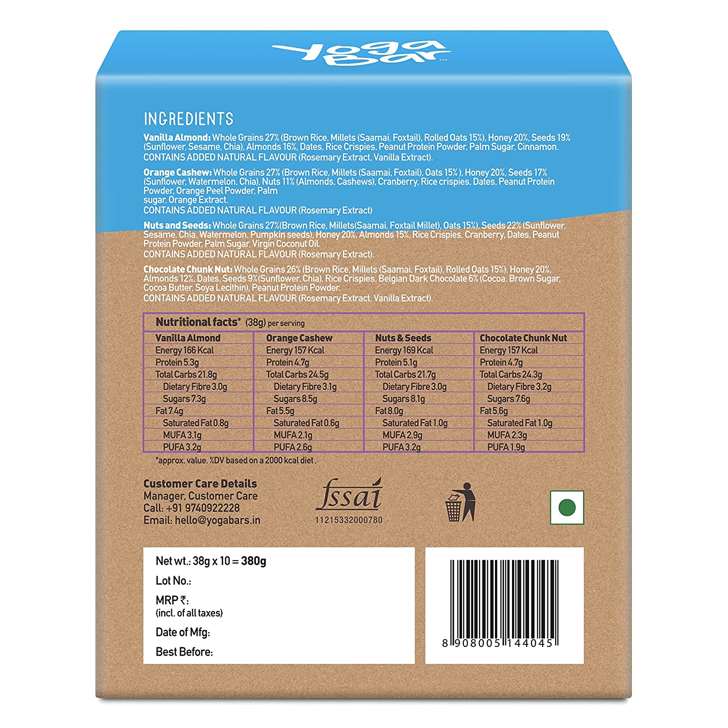 Yoga Bar Multigrain Energy Bar Chocolate Chunk Nut Pack 38 grams - Reviews, Nutrition, Ingredients, Benefits