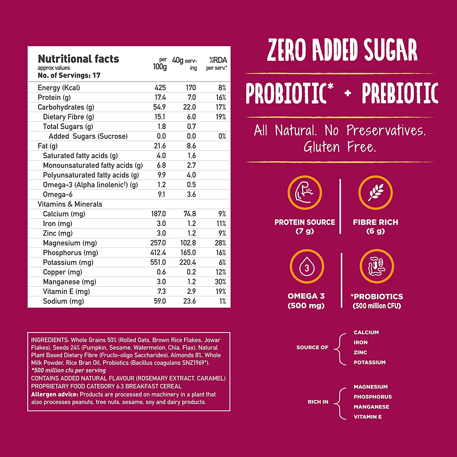 Yogabar Super Muesli- No Added or Hidden Sugar- Breakfast Muesli with  Probiotics & Prebiotics- 400gm- Pack of 2 Price, Offers in India + Cashback