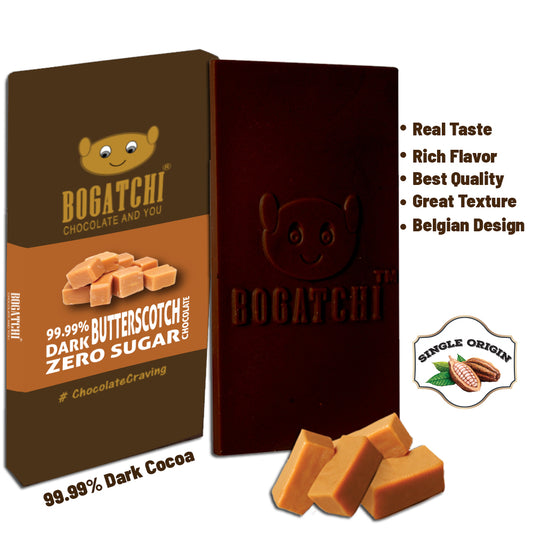 BOGATCHI 99% Dark Cocoa Butter Scotch Chocolate| Real Cocoa | Cocoa Butter, 60 gm
