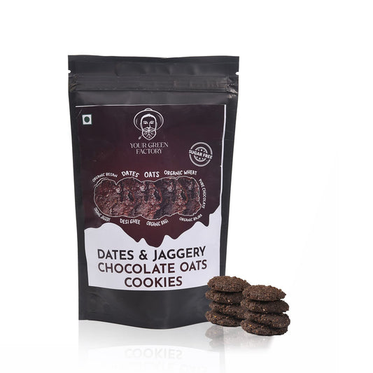 Your Green Factory - Chocolate Oats Cookies | Dates & Jaggery | Sugar-Free | Made with Desi Ghee | Tasty and Delicious Snacks (200G)-PACK OF 2